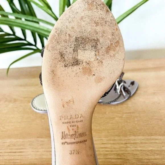 ❤️SOLD❤️Prada Women's Sz 37.5 US 7.5 Lavender Purple Leather Floral Strap Mules - Picture 10 of 11